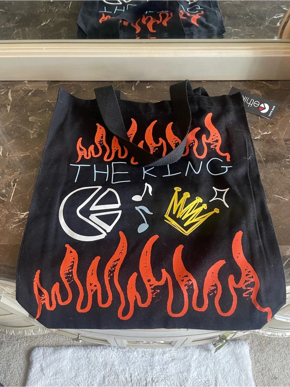 The King Black ethika Canvas Tote Bag with Orange Flame Graphics
